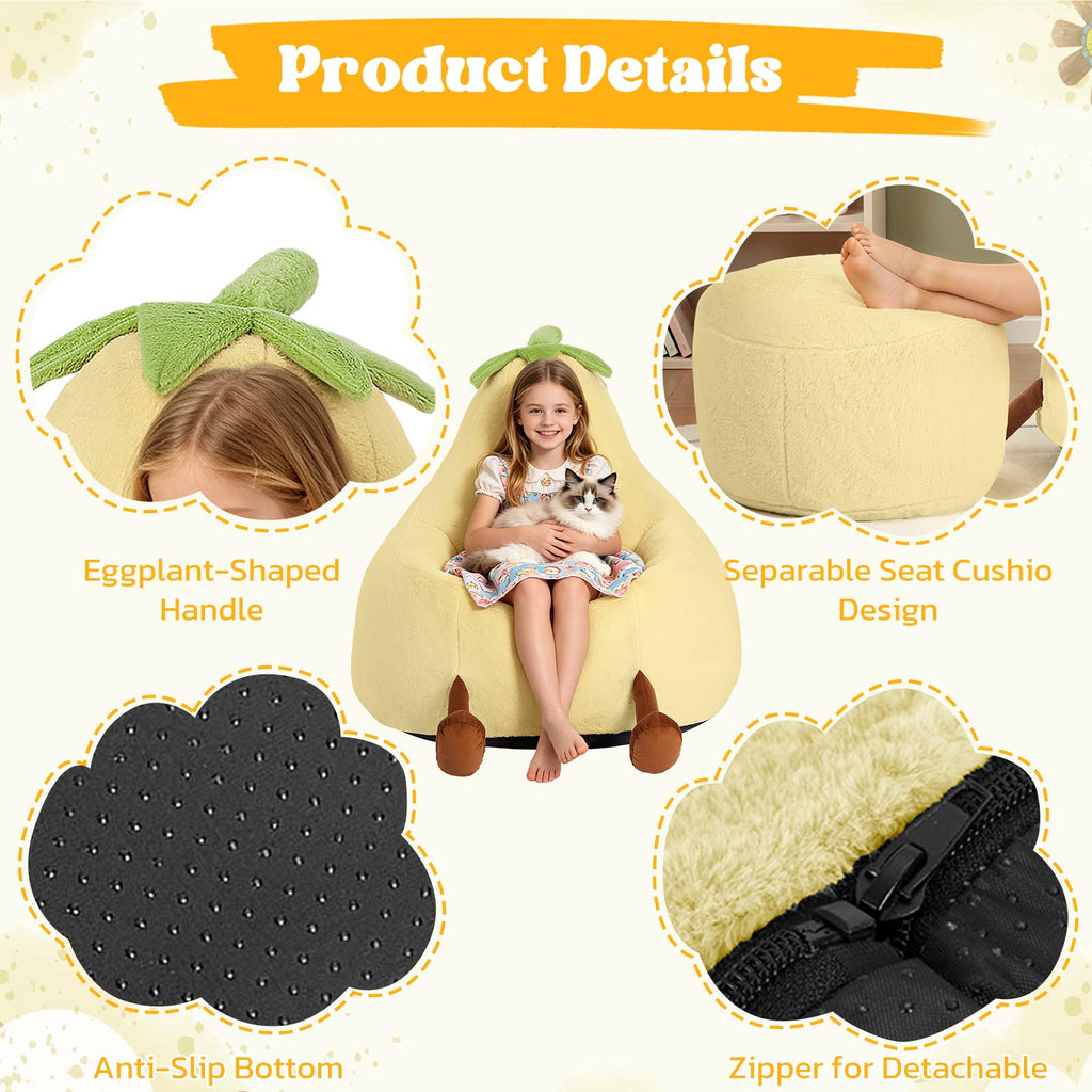 Yellow Faux Rabbit Fur Memory Foam Bean Bag Chair M63757