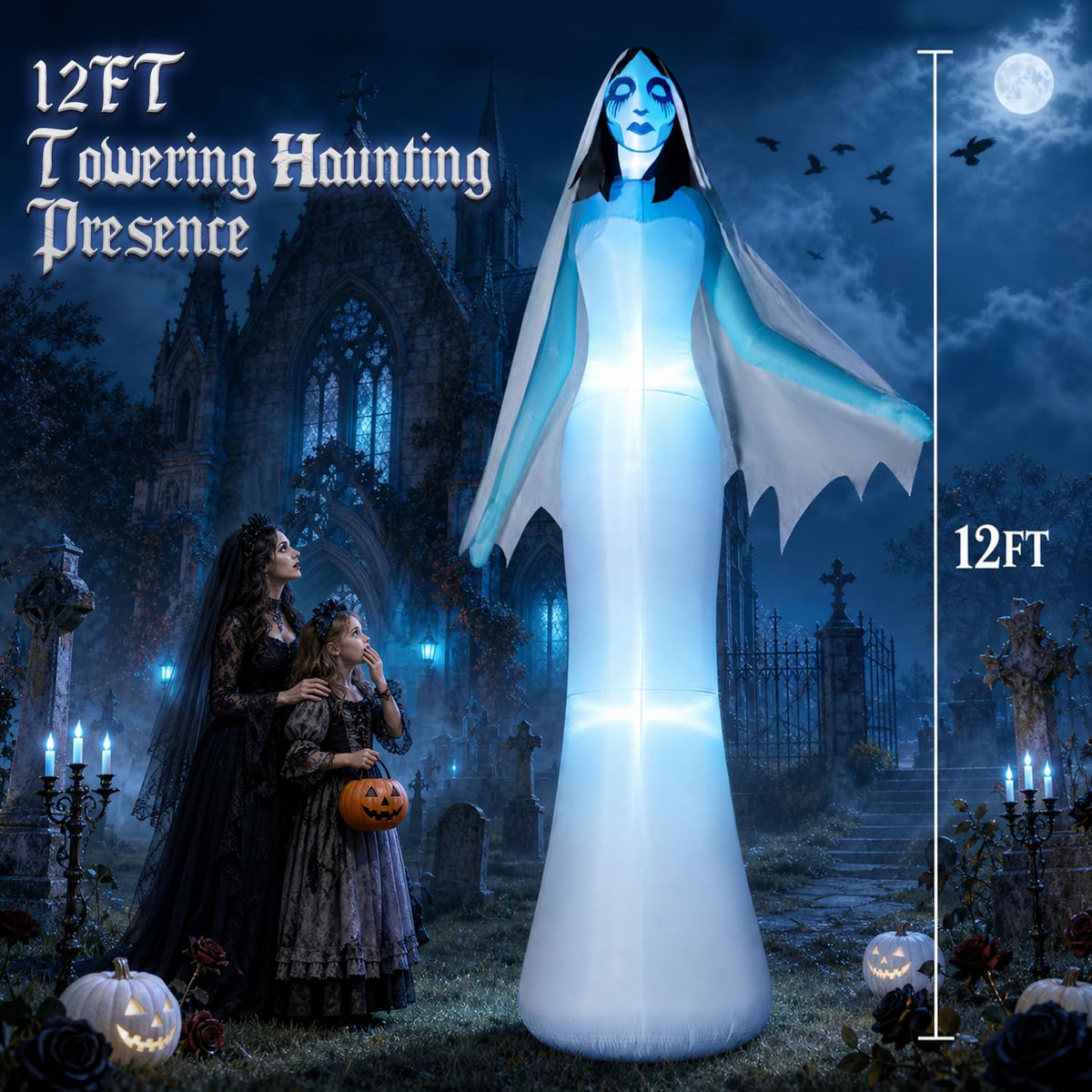 12FT Halloween Inflatable Ghost Bride with Blue LEDs U28106