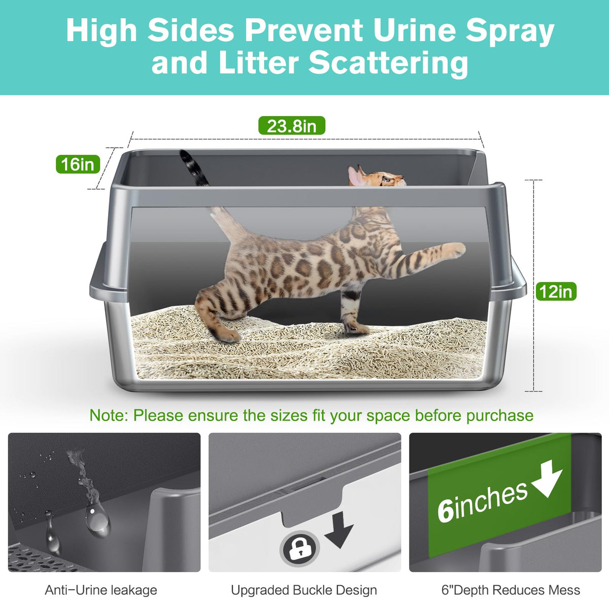Stainless Steel Cat Litter Box with High Sides Lid E229