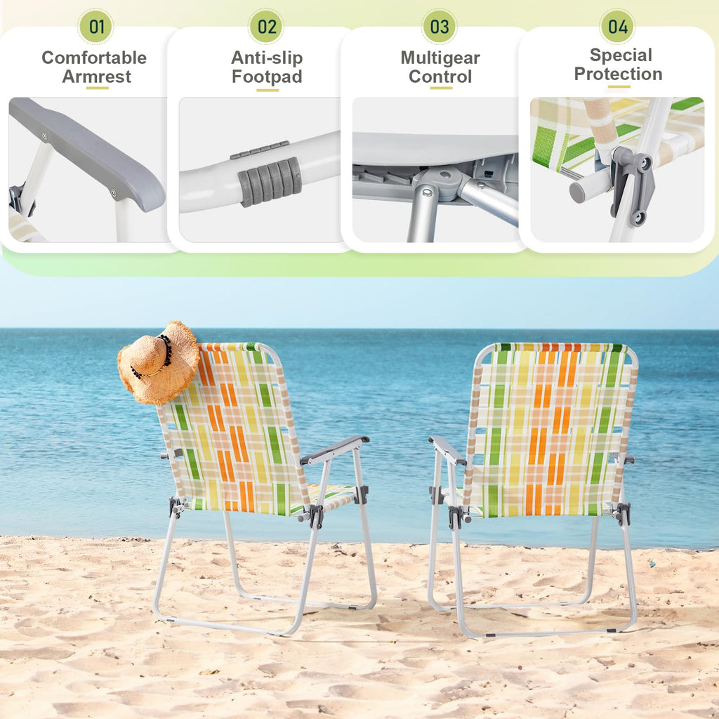 Set of 2 Webbed Folding Beach Chairs Yellow & Green P52637