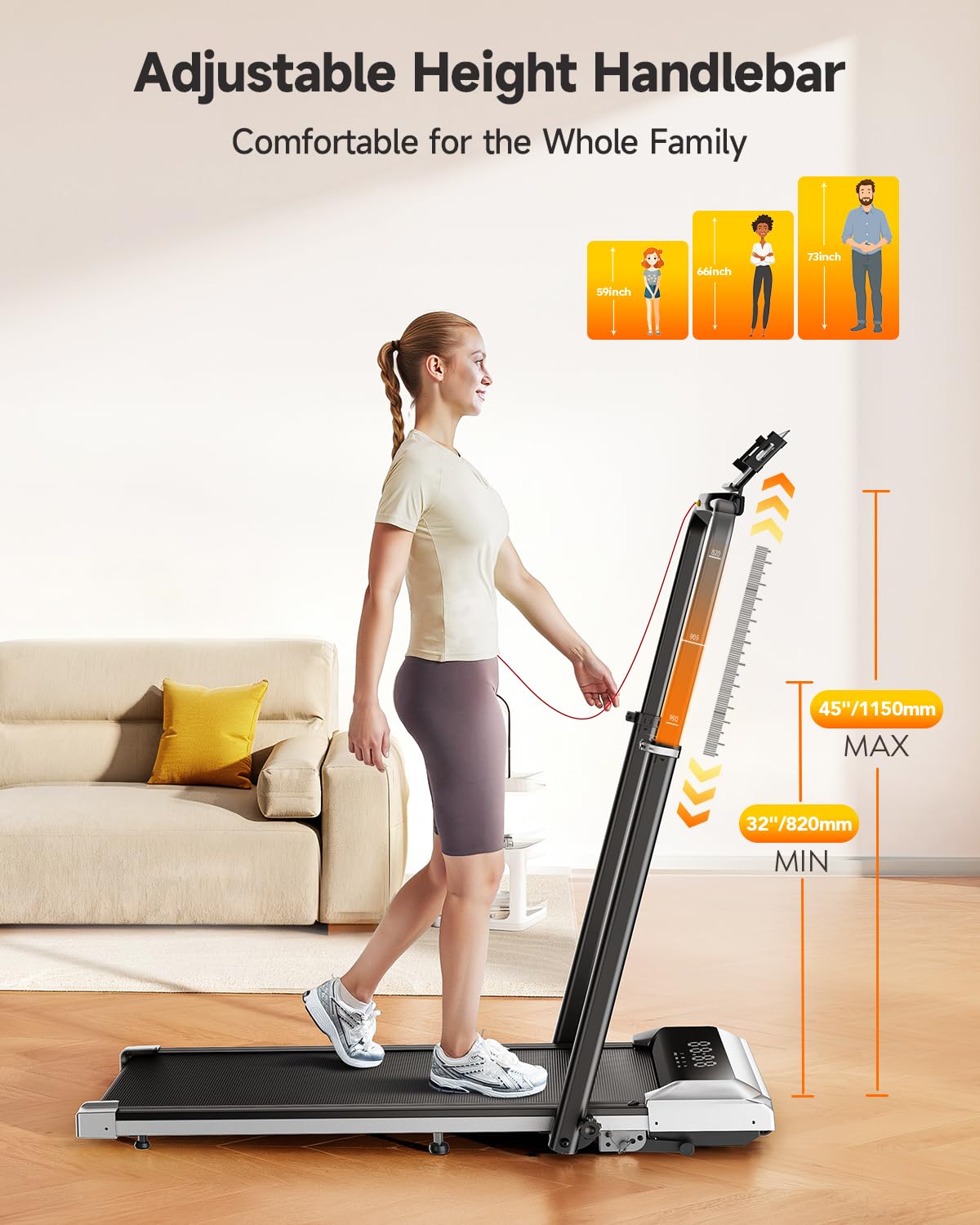 Folding Treadmill with Incline and Adjustable Handle Bar H86648