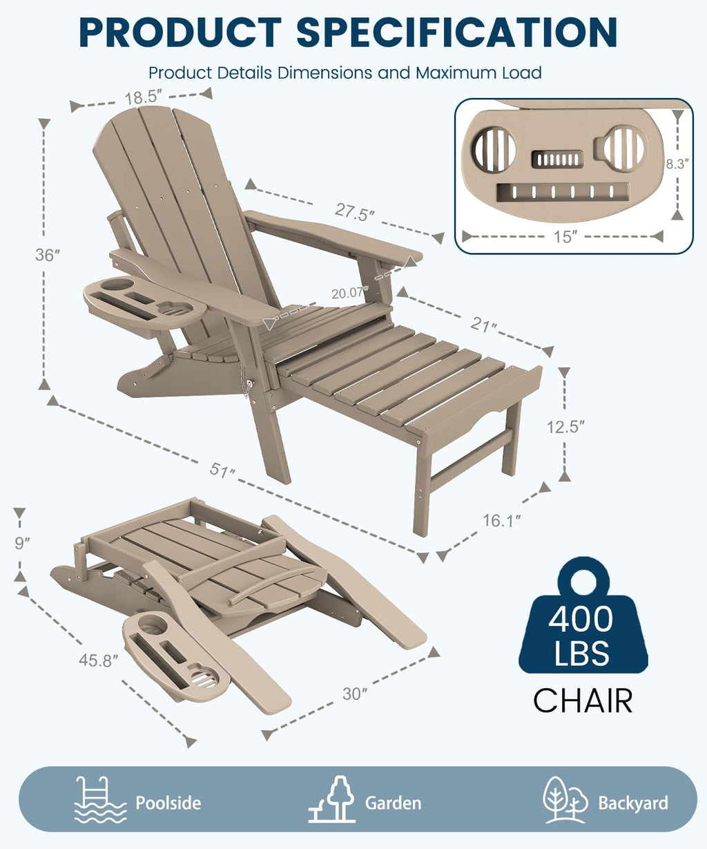Folding Adjustable Adirondack Chair with Ottoman Set of 2 Q873799