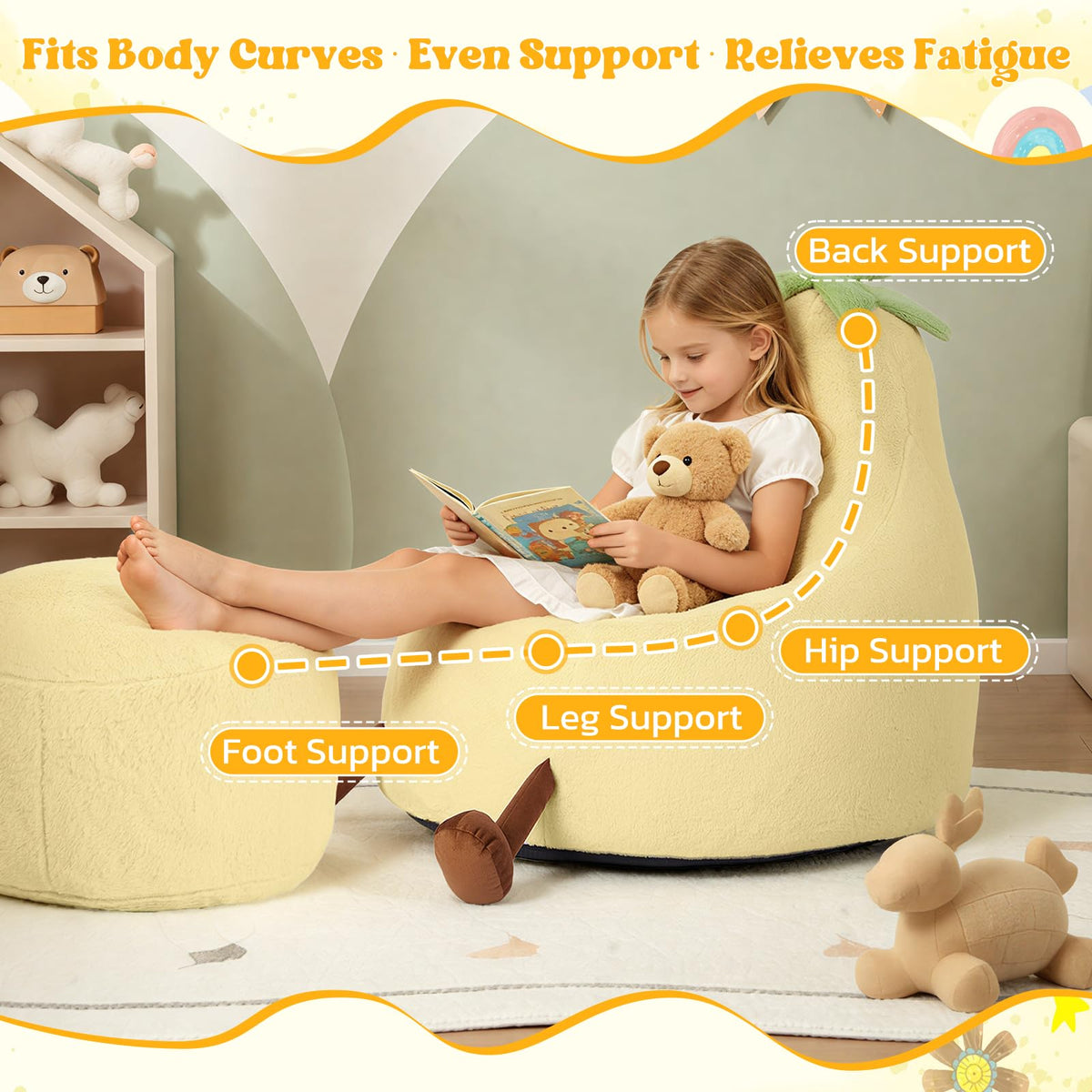 Yellow Faux Rabbit Fur Memory Foam Bean Bag Chair M63757