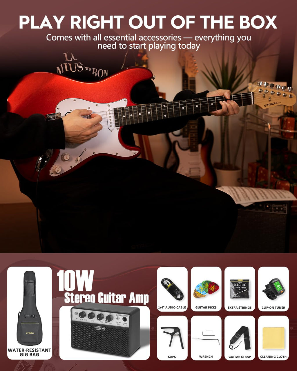 39" Full Size HSS Pick Up Electric Guitar Beginner Kit M8614