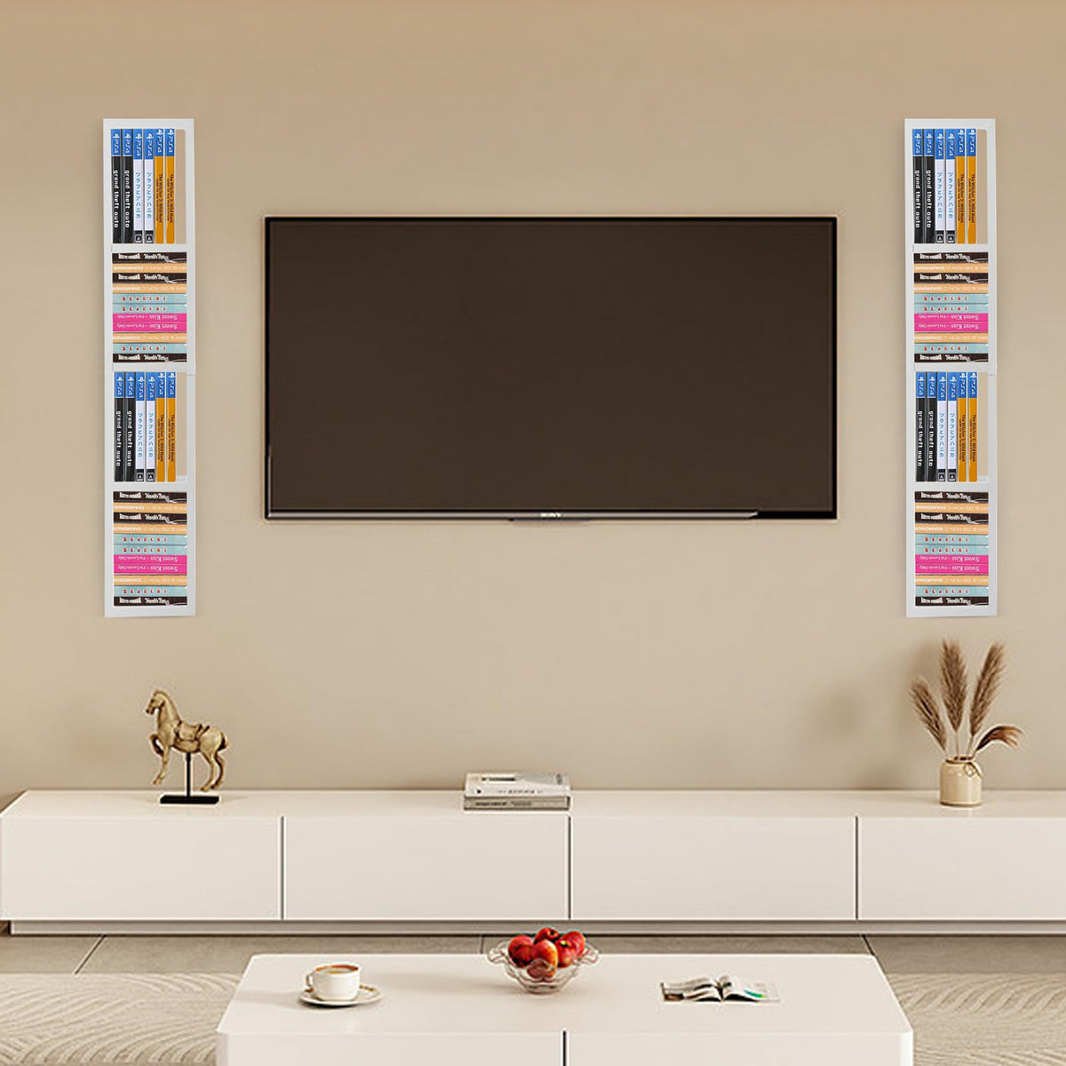 2 Pcs 34Inch White Wall Mount CD DVD Storage Shelf K595748