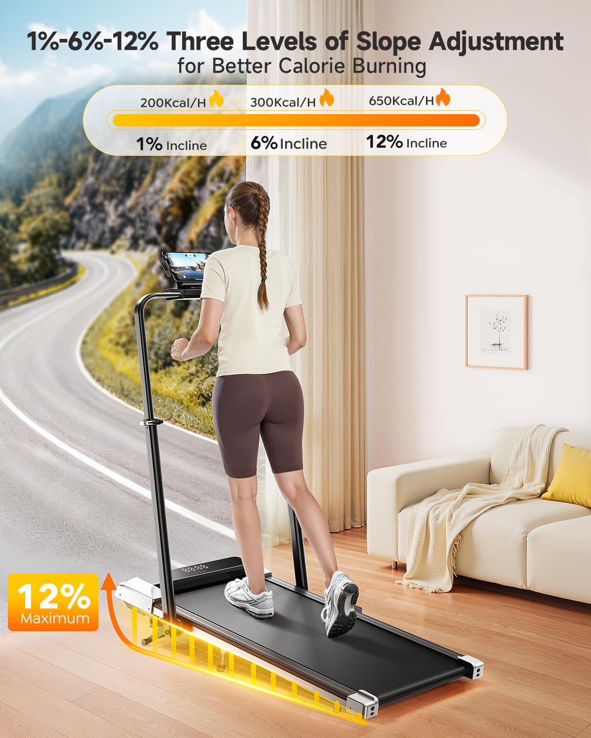Folding Treadmill with Incline and Adjustable Handle Bar H86648