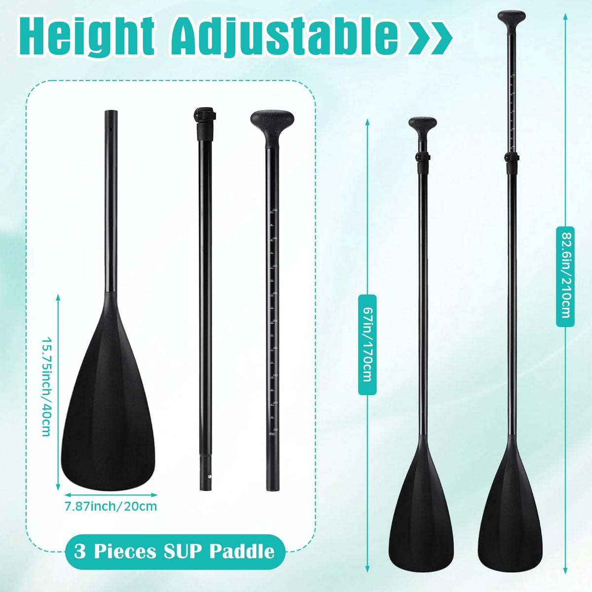 3 Pieces Paddle Board Paddle with Leash Detachable Aluminum Alloy Shaft C6444