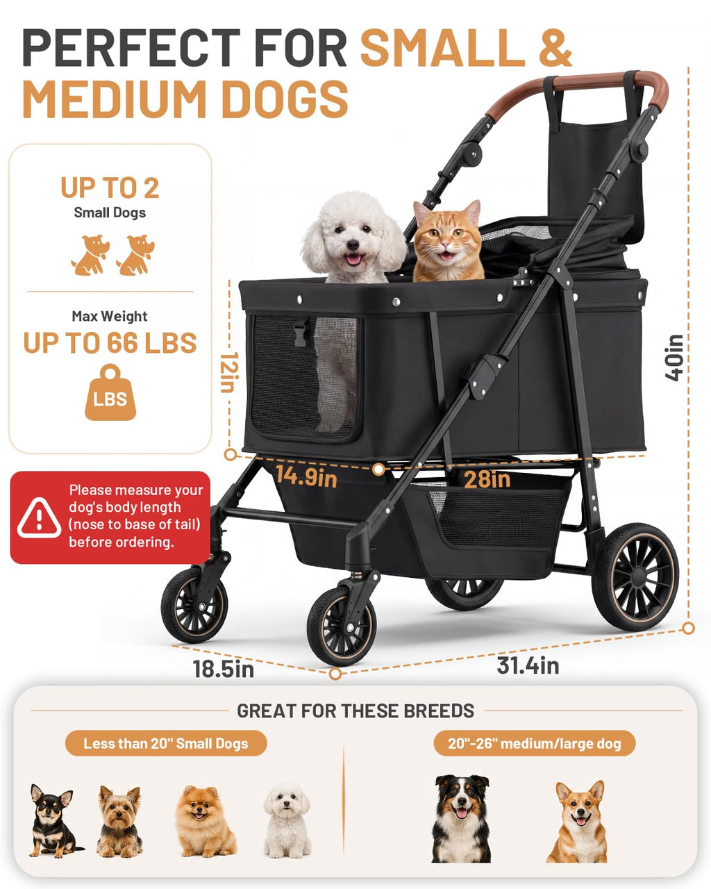 Foldable Ventilated Dog Stroller with Canopy N84146