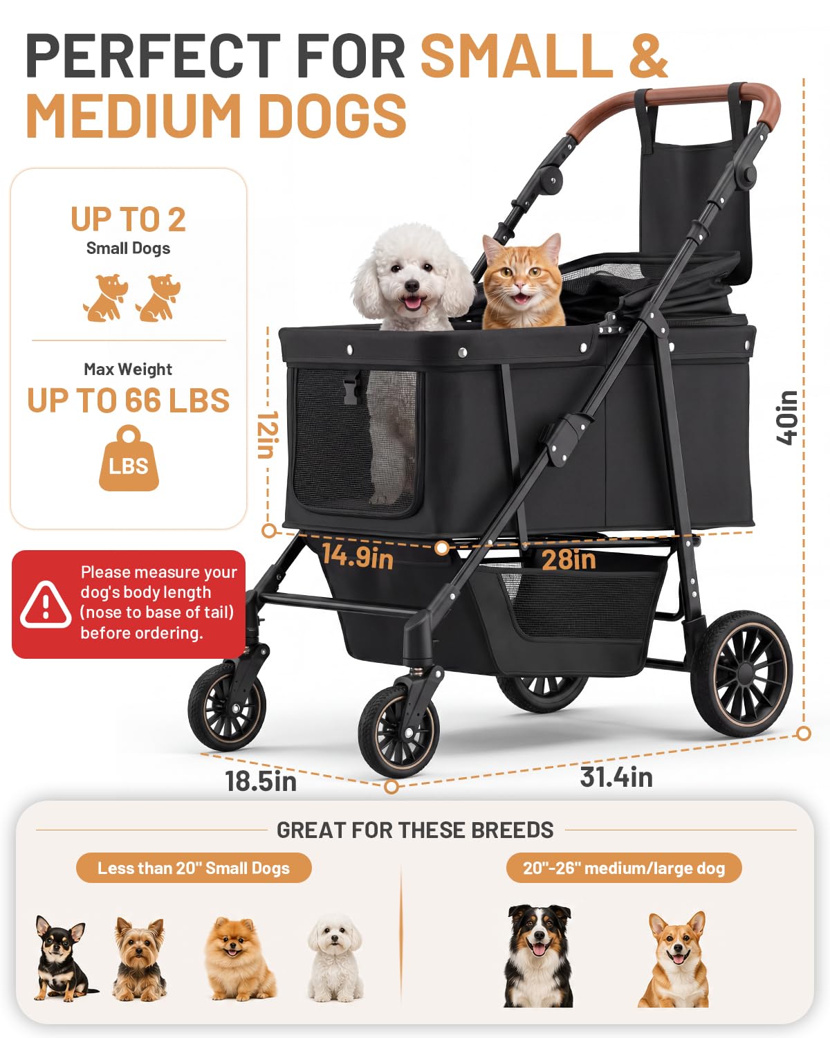 Foldable Ventilated Dog Stroller with Canopy N84146