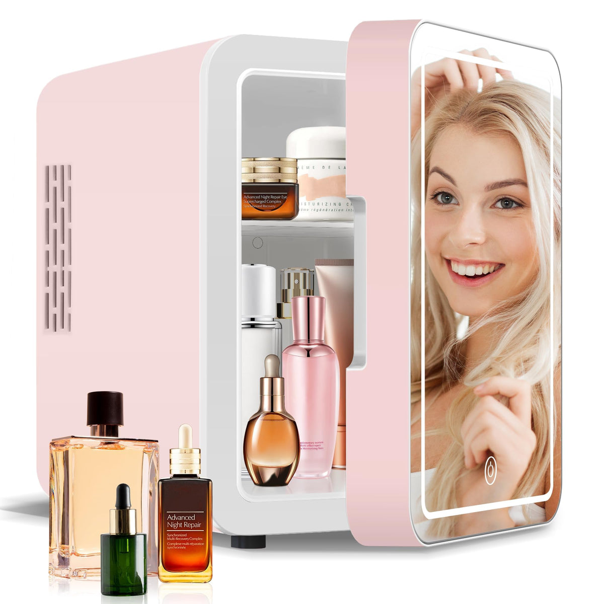 4-Liter Pink Portable Mini Fridge with Mirrored Door P892