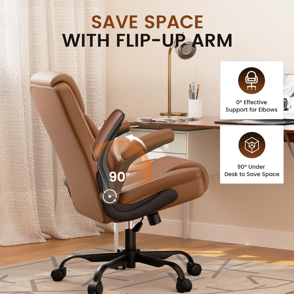 Brown PU Leather Office Chair with Flip-up Arms E355476