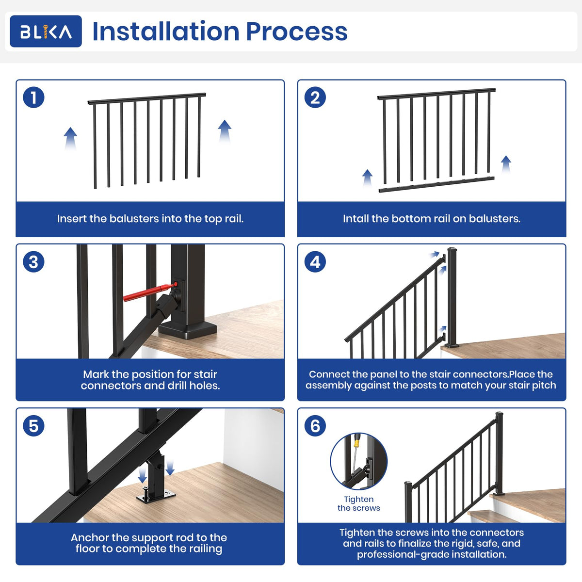 36 in. x 8 ft. Matte Black Aluminum Stair Railing Kit S61324