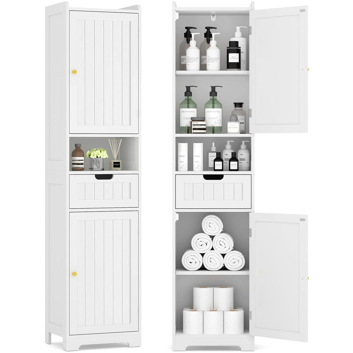 67" H Tall White Bathroom Storage Cabinet Z304