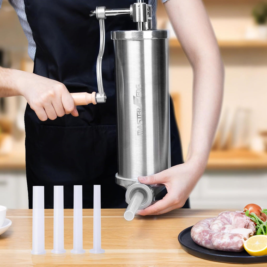 2.5 LBS Stainless Steel Sausage Stuffer with 4 Funnels L829