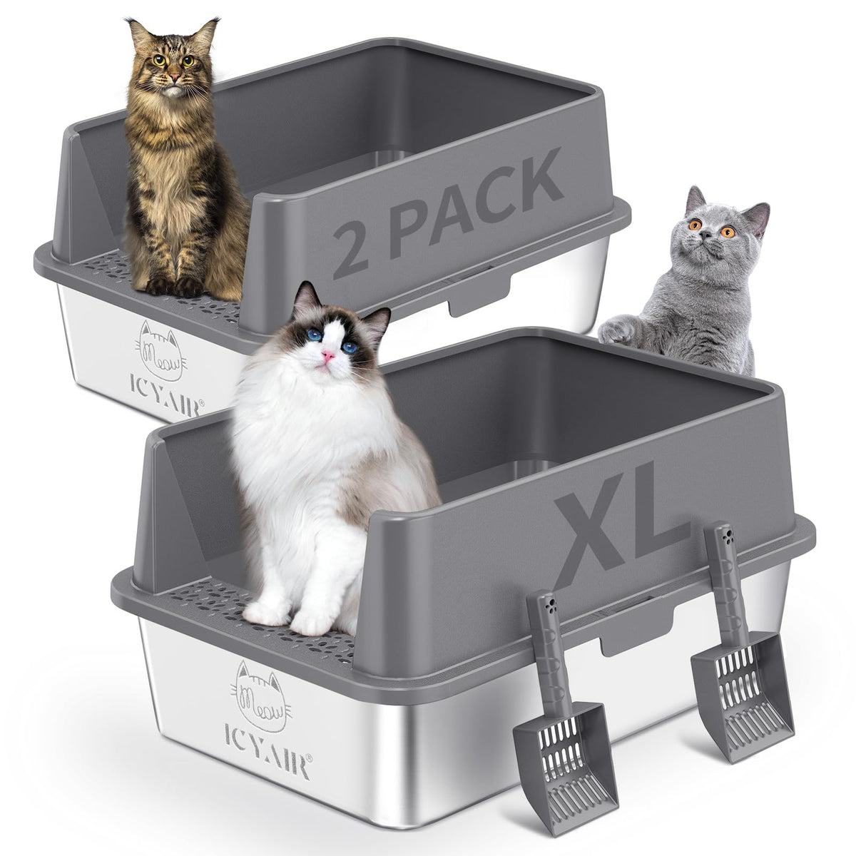 Stainless Steel Cat Litter Box with High Sides Lid E229