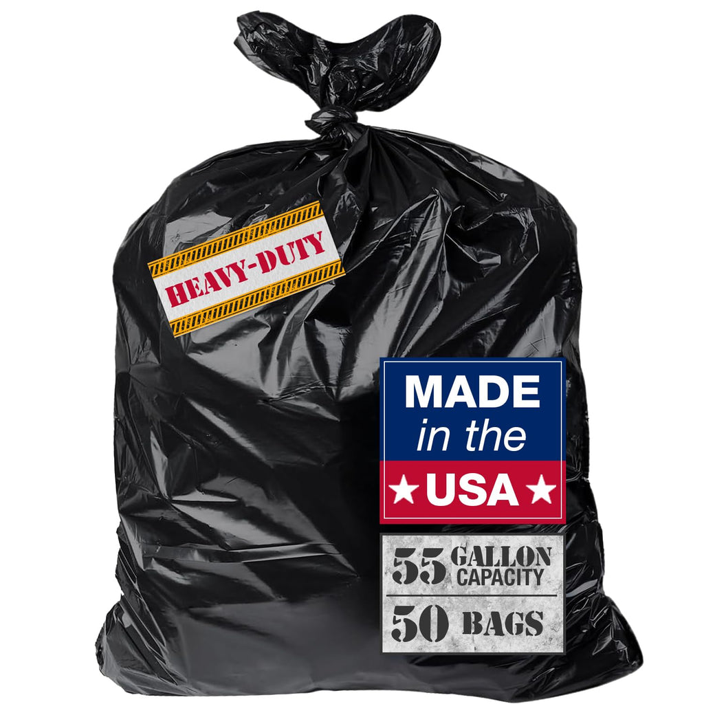 55 Gallon Heavy Duty 3 Mil Black Trash Bags 50 Ct W181821