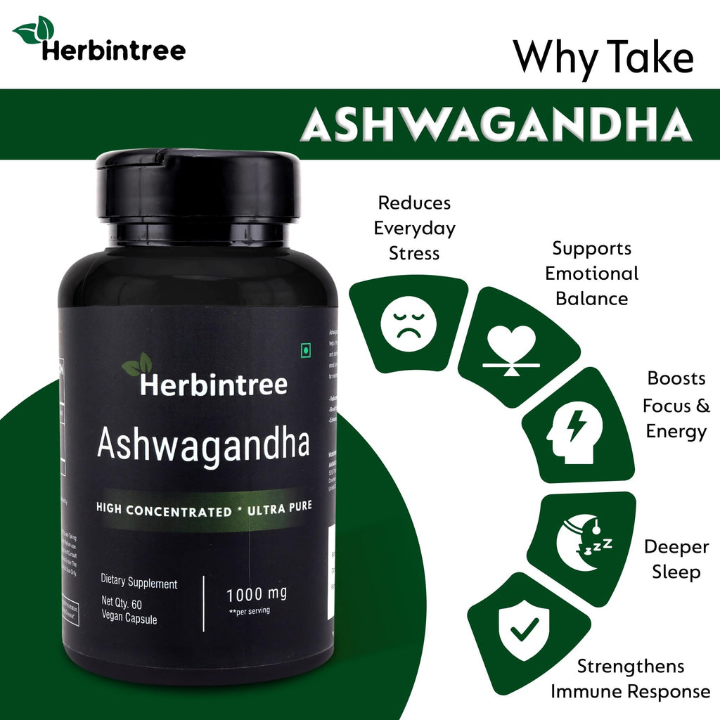 Ashwagandha 1000mg Vegan Non-GMO 60 Veg Capsules H5601