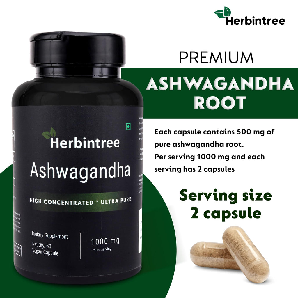 Ashwagandha 1000mg Vegan Non-GMO 60 Veg Capsules H5601