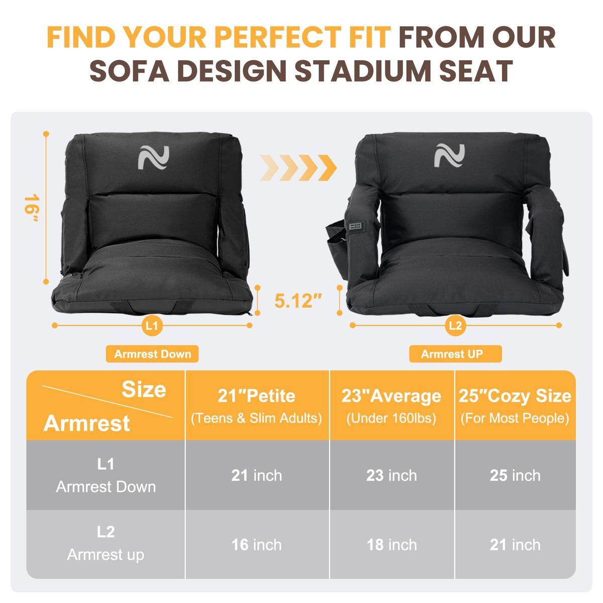 25in Extra Wide Thick Heated Stadium Seats with Back Support R328