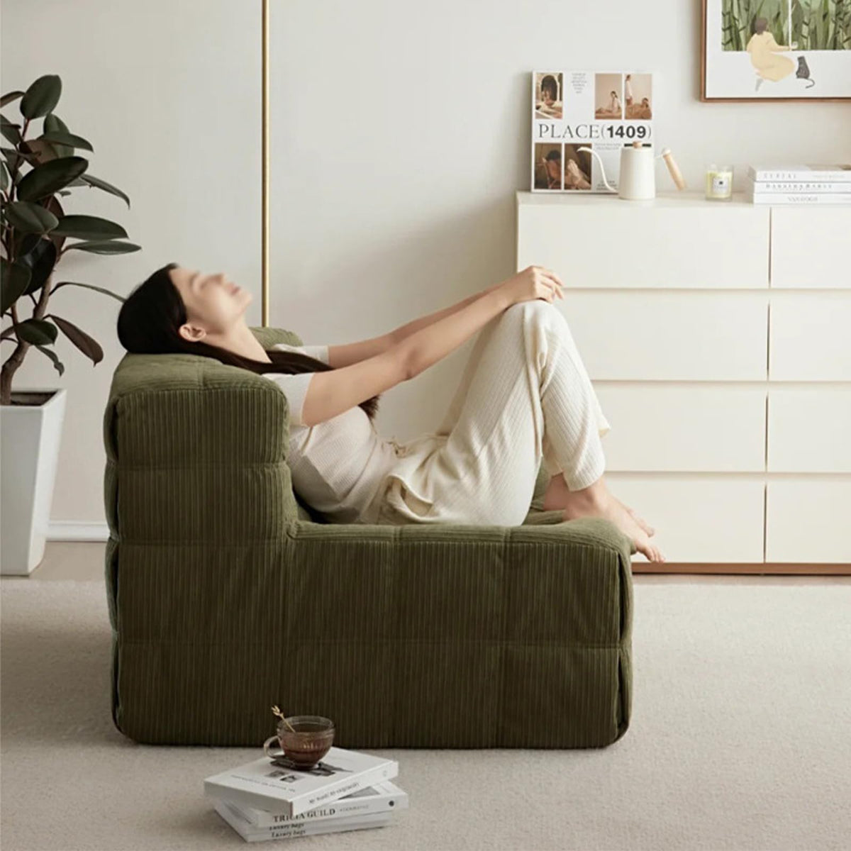 Yellow Corduroy Bean Bag Chair Y425
