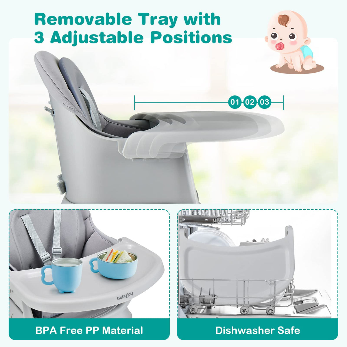 8 in 1 Convertible High Chair with Removable Tray Y49457