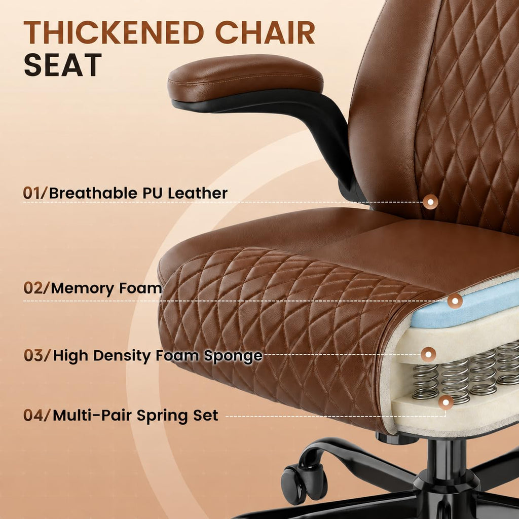 Brown PU Leather Office Chair with Flip-up Arms E355476