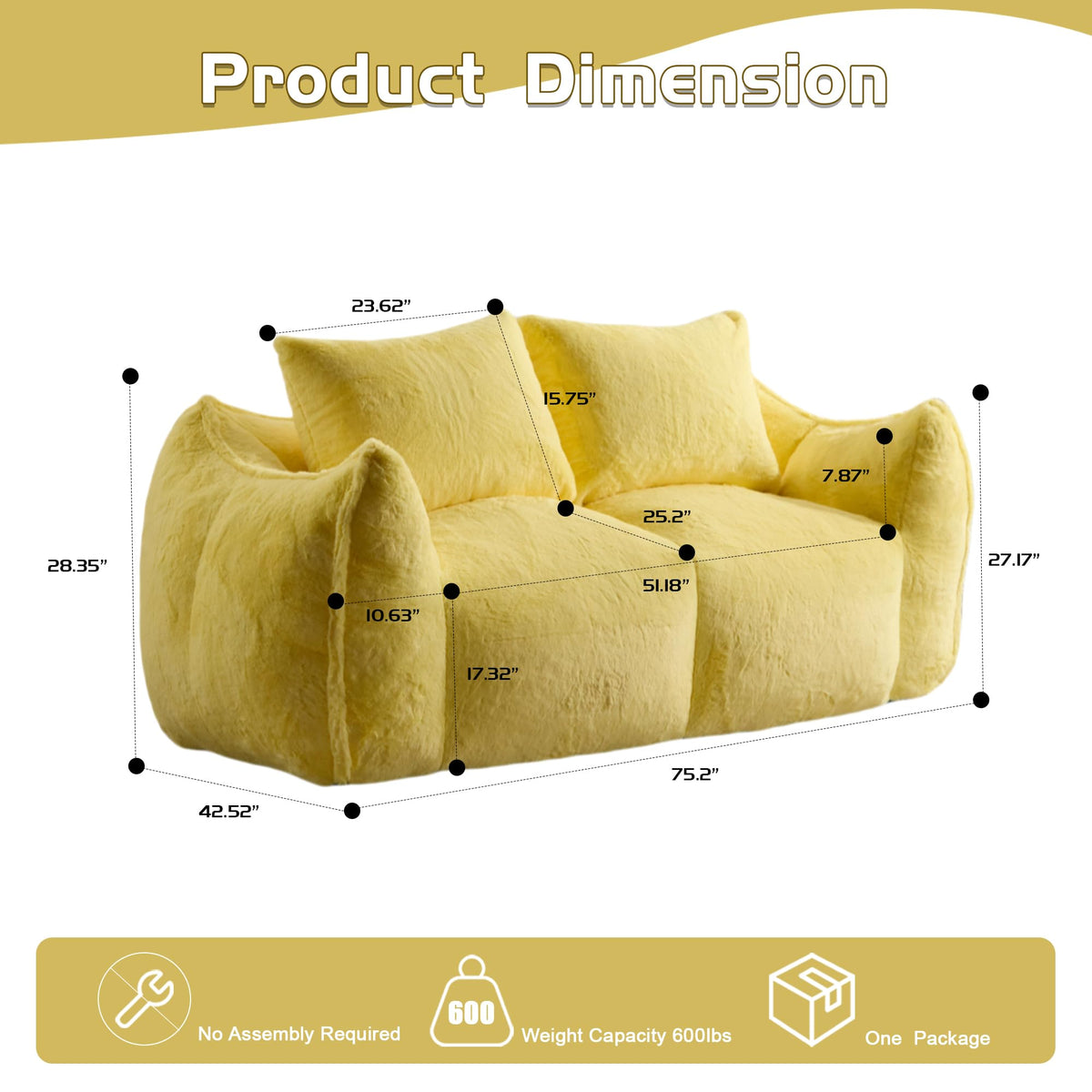 Oversized Faux Fur Memory Foam Bean Bag Chair A462