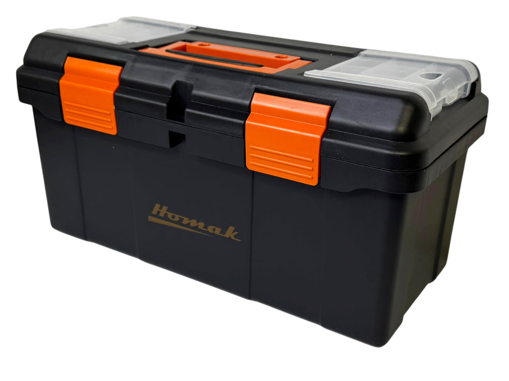 Plastic Tool Box with Tray and Dividers, Black, 19.25 Inches K5366