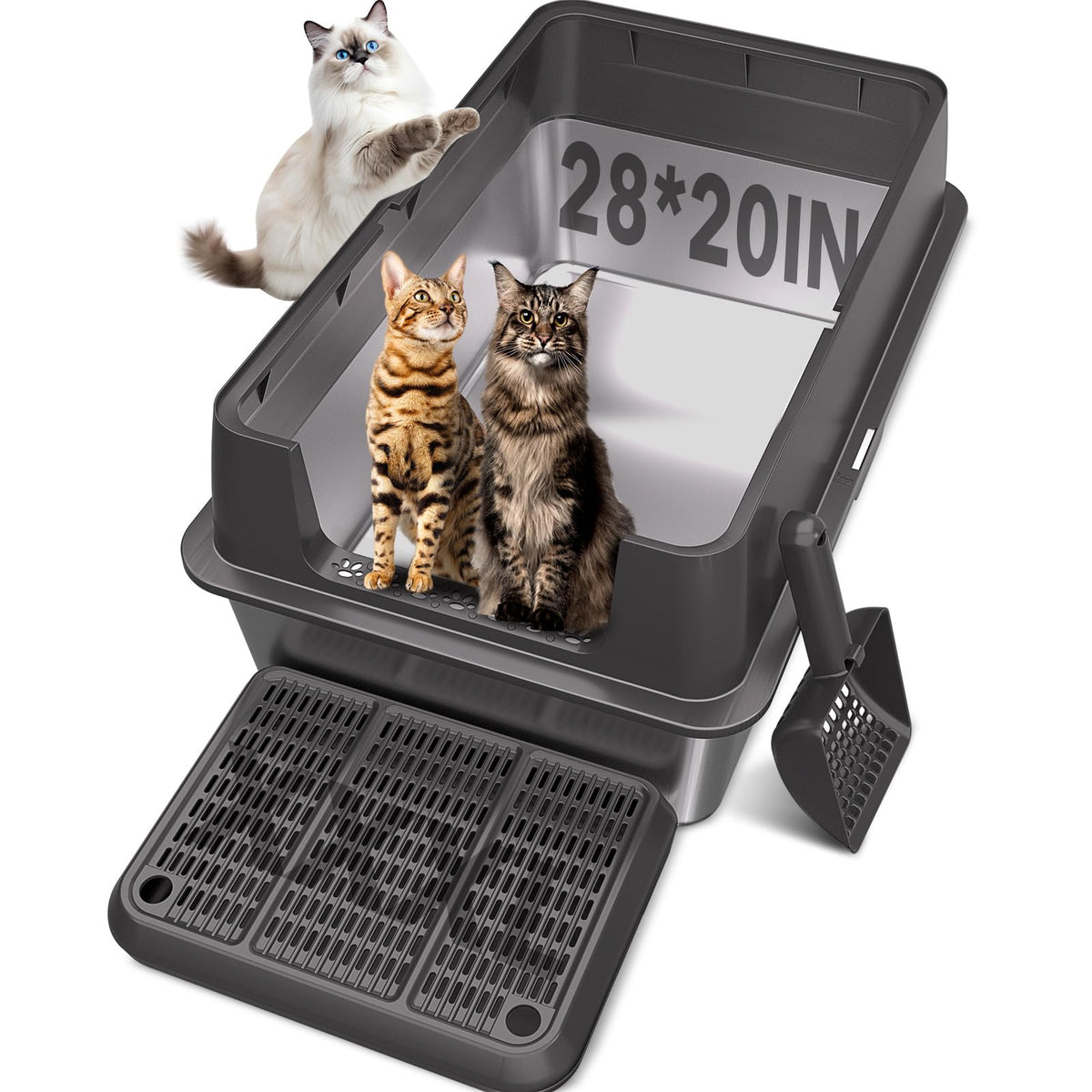 XXL Stainless Steel Cat Litter Box with Lid K3005
