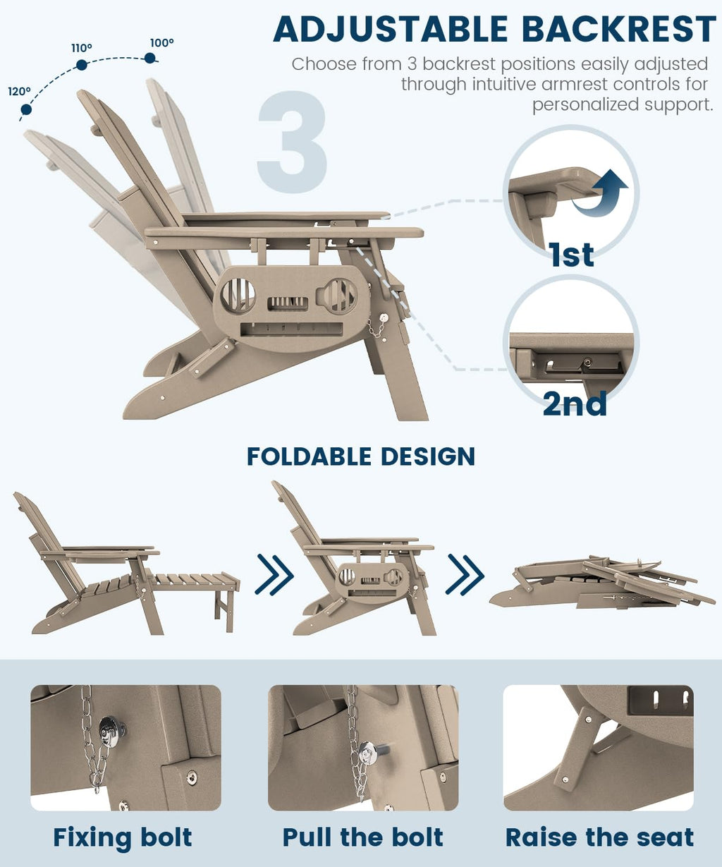 Folding Adjustable Adirondack Chair with Ottoman Set of 2 Q873799