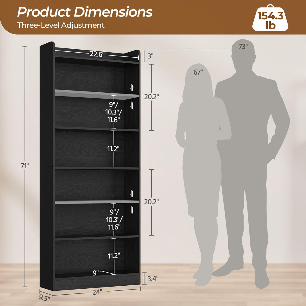 Black 7-Tier Adjustable Shelves Bookcase P23075