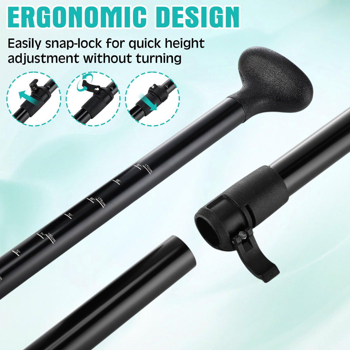 3 Pieces Paddle Board Paddle with Leash Detachable Aluminum Alloy Shaft C6444