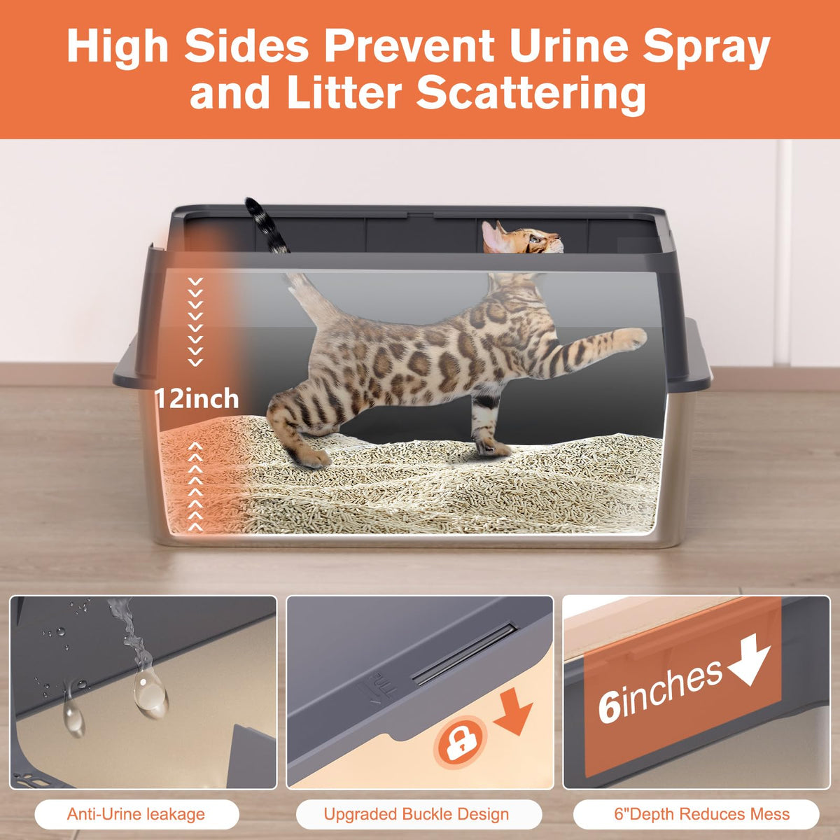 XXL Stainless Steel Cat Litter Box with Lid K3005