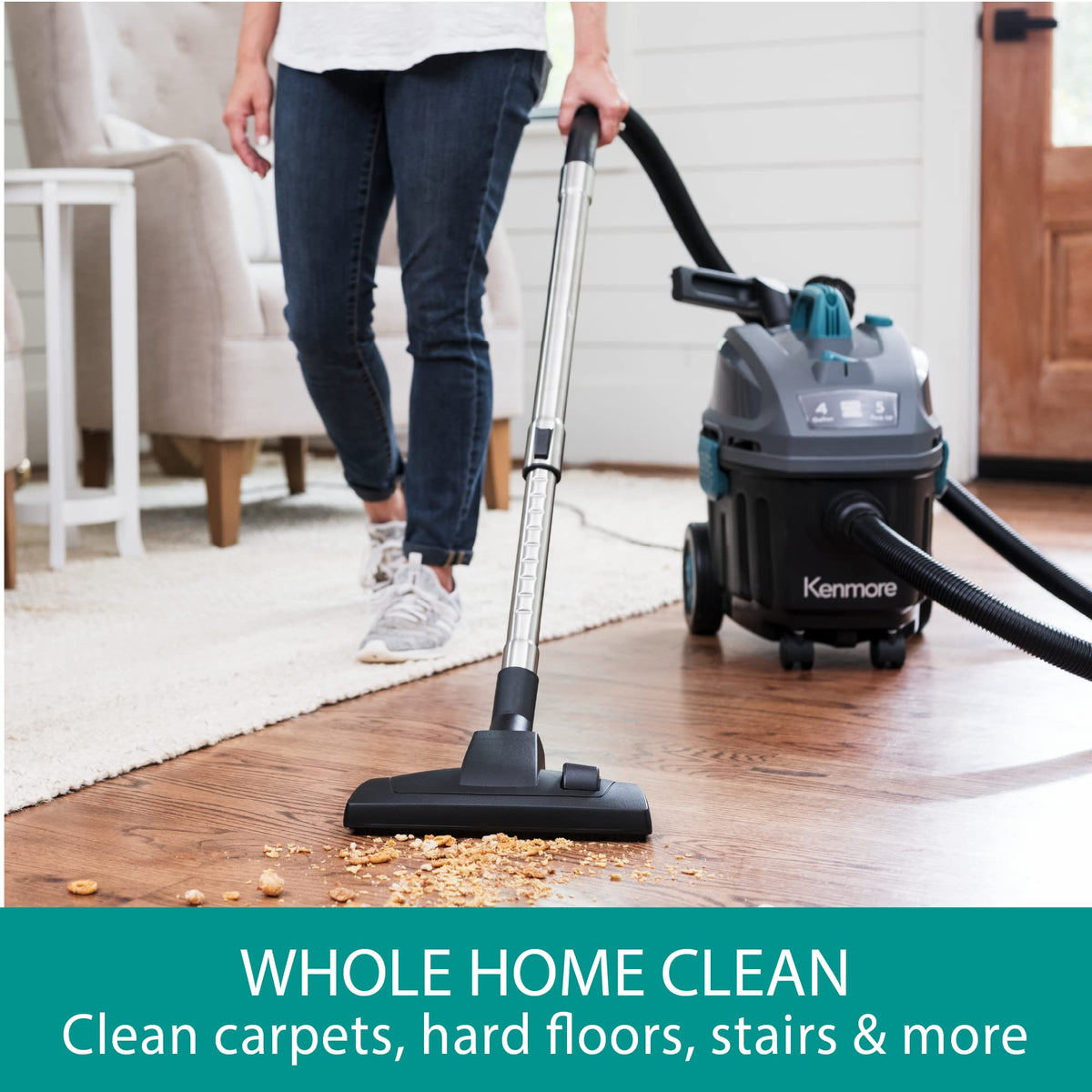 Wet Dry Canister Vacuum Cleaner 4 Gallon 5 Peak HP with Washable HEPA Filter D7492