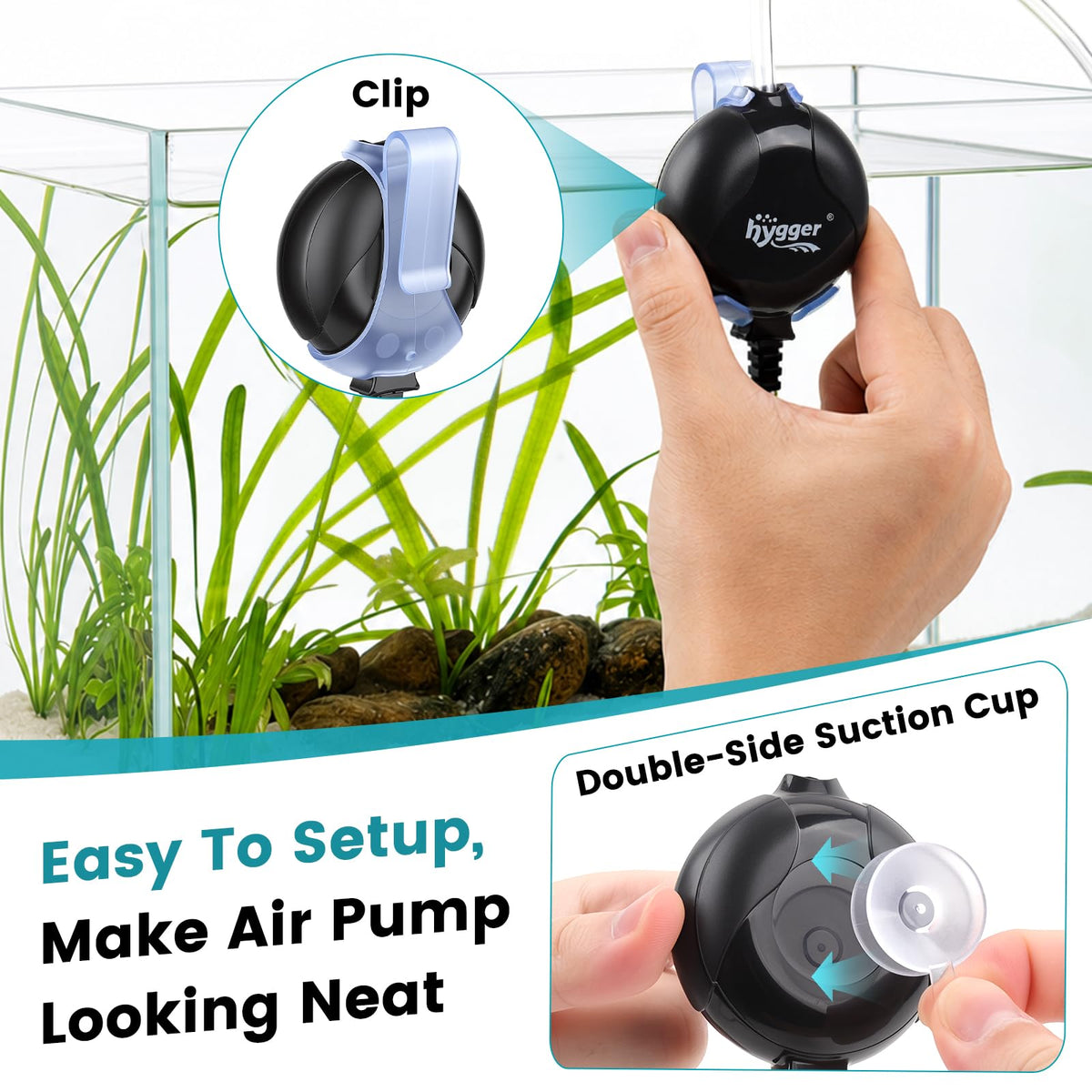 Quiet Mini Aquarium Air Pump 1.5 Watt with Air Stone Black U279