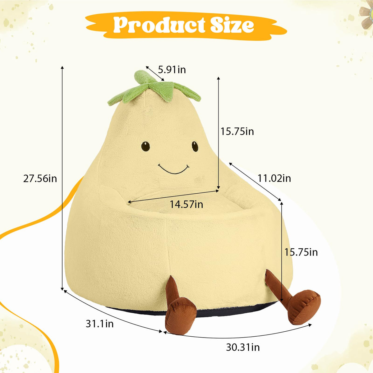 Yellow Faux Rabbit Fur Memory Foam Bean Bag Chair M63757