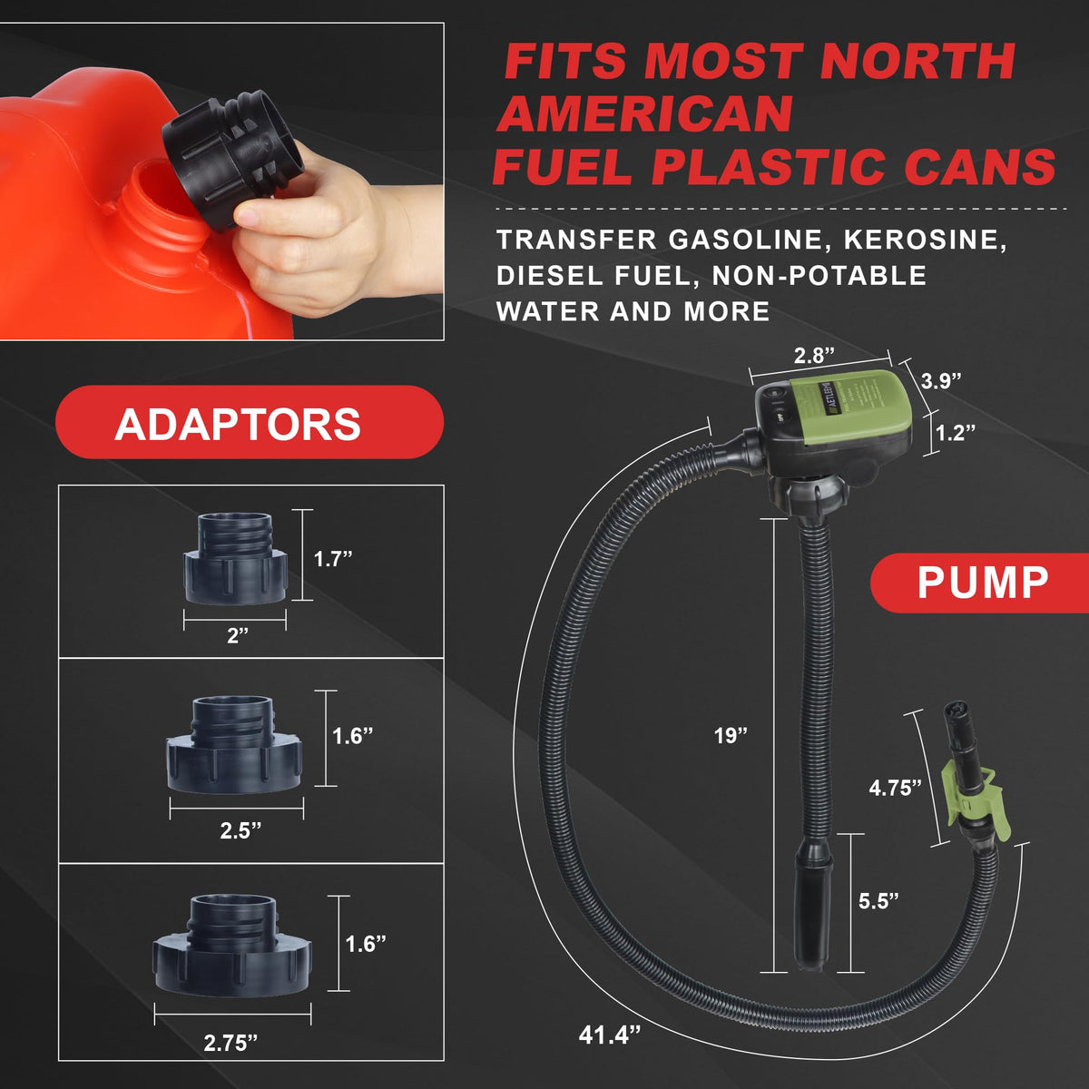 Battery Powered 2.4 GPM Fuel Transfer Pump with Auto Shut Off T741093