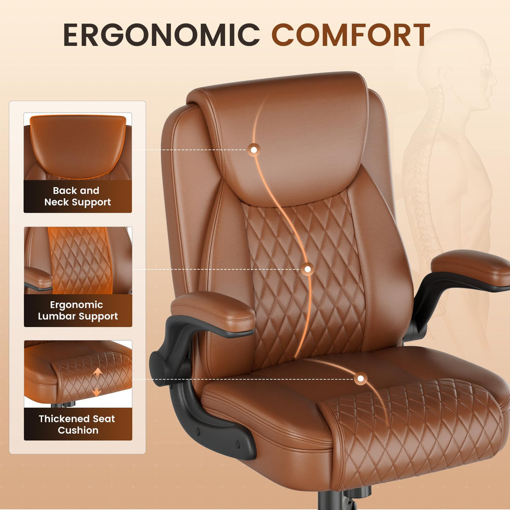 Brown PU Leather Office Chair with Flip-up Arms E355476