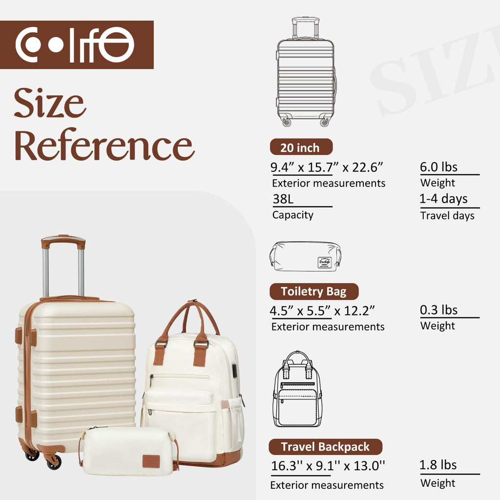 White 3 Piece Hardside Luggage Set U6366