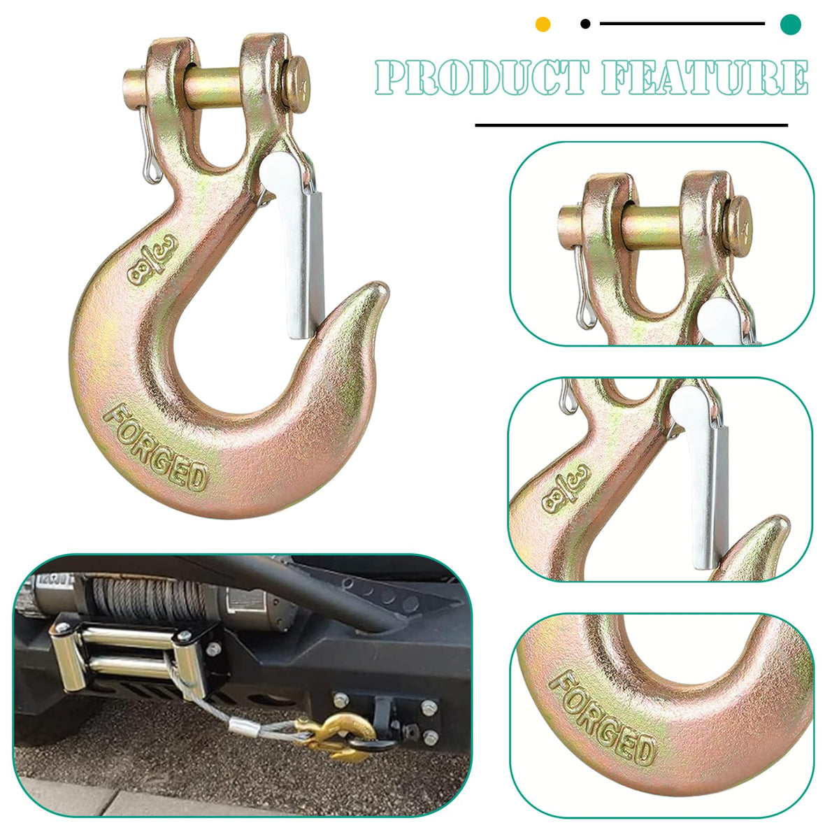 3/8" Clevis Slip Hooks with Safety Latch, 4PCS Heavy Duty W273165