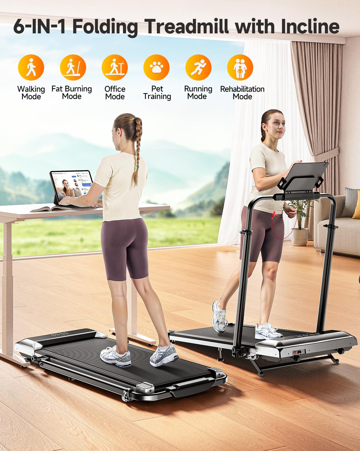 Folding Treadmill with Incline and Adjustable Handle Bar H86648