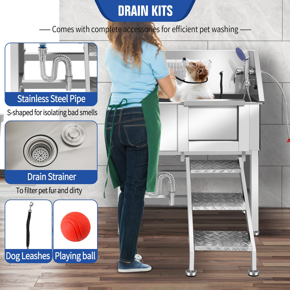 Stainless Steel Dog Washing Station with Stairs E862