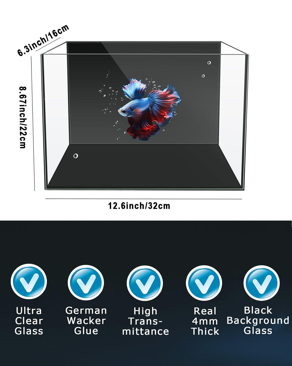 3 Gallon Ultra-Clear Glass Fish Tank with Filter and Led Light N73259