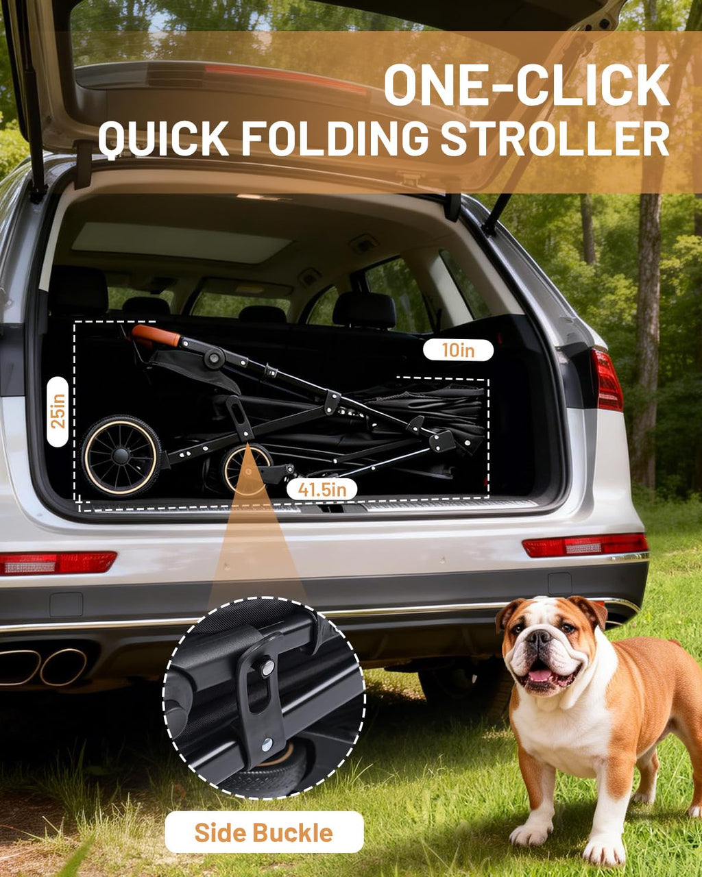 Foldable Ventilated Dog Stroller with Canopy N84146