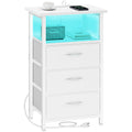 White Nightstand with Charging Station and 3 Fabric Drawers K9726