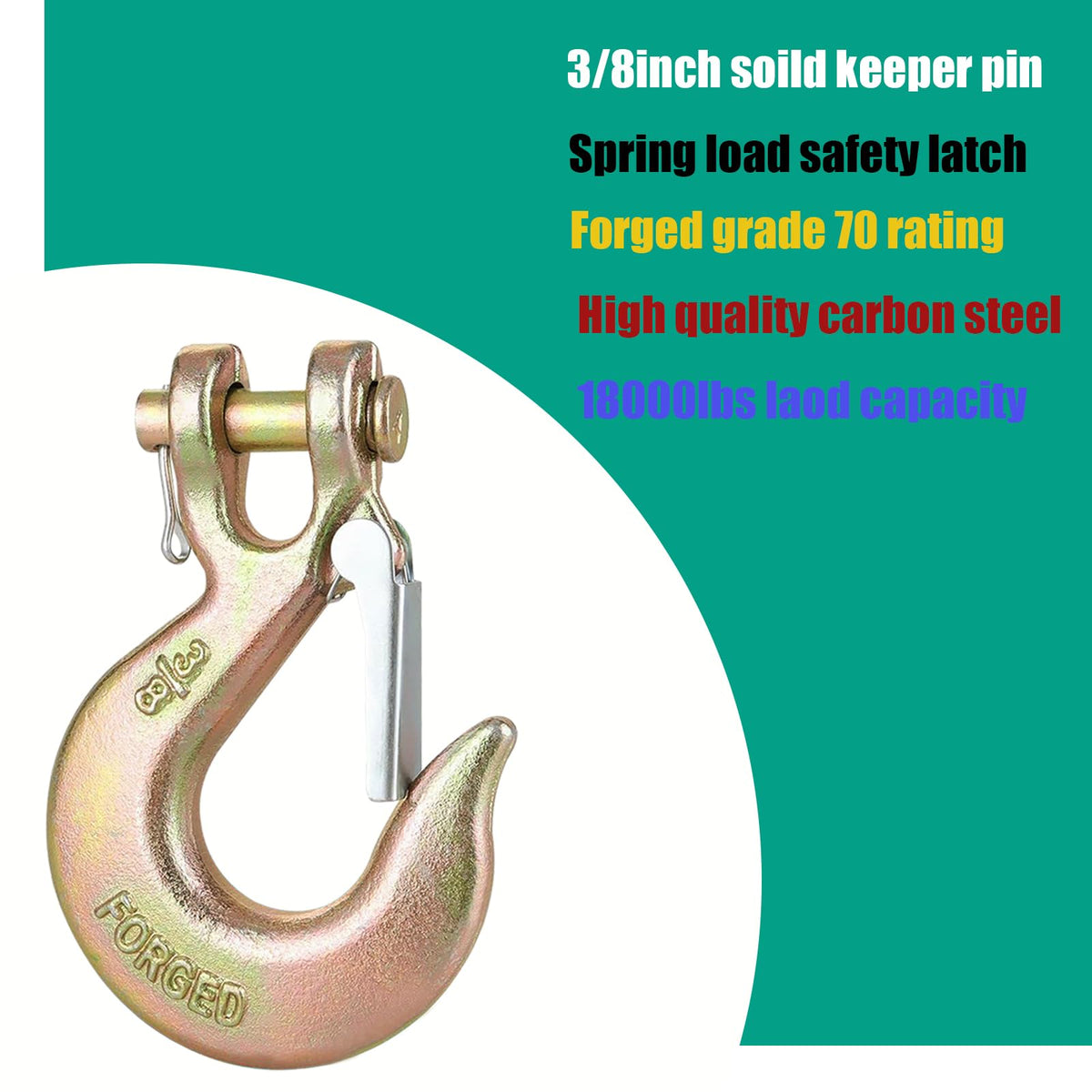 3/8" Clevis Slip Hooks with Safety Latch, 4PCS Heavy Duty W273165
