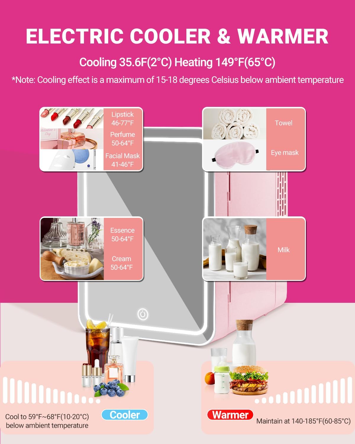 4-Liter Pink Portable Mini Fridge with Mirrored Door P892