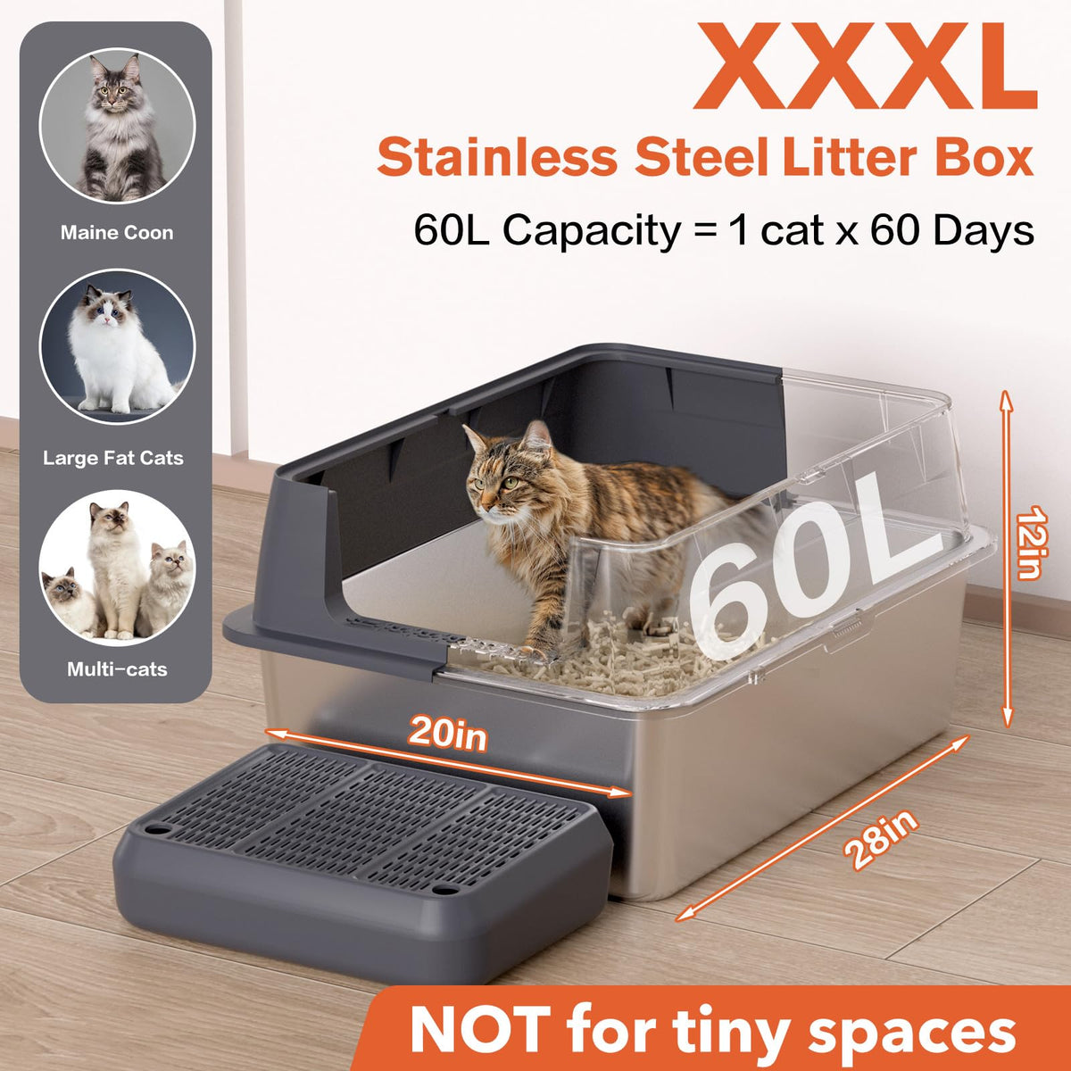 XXL Stainless Steel Cat Litter Box with Lid K3005