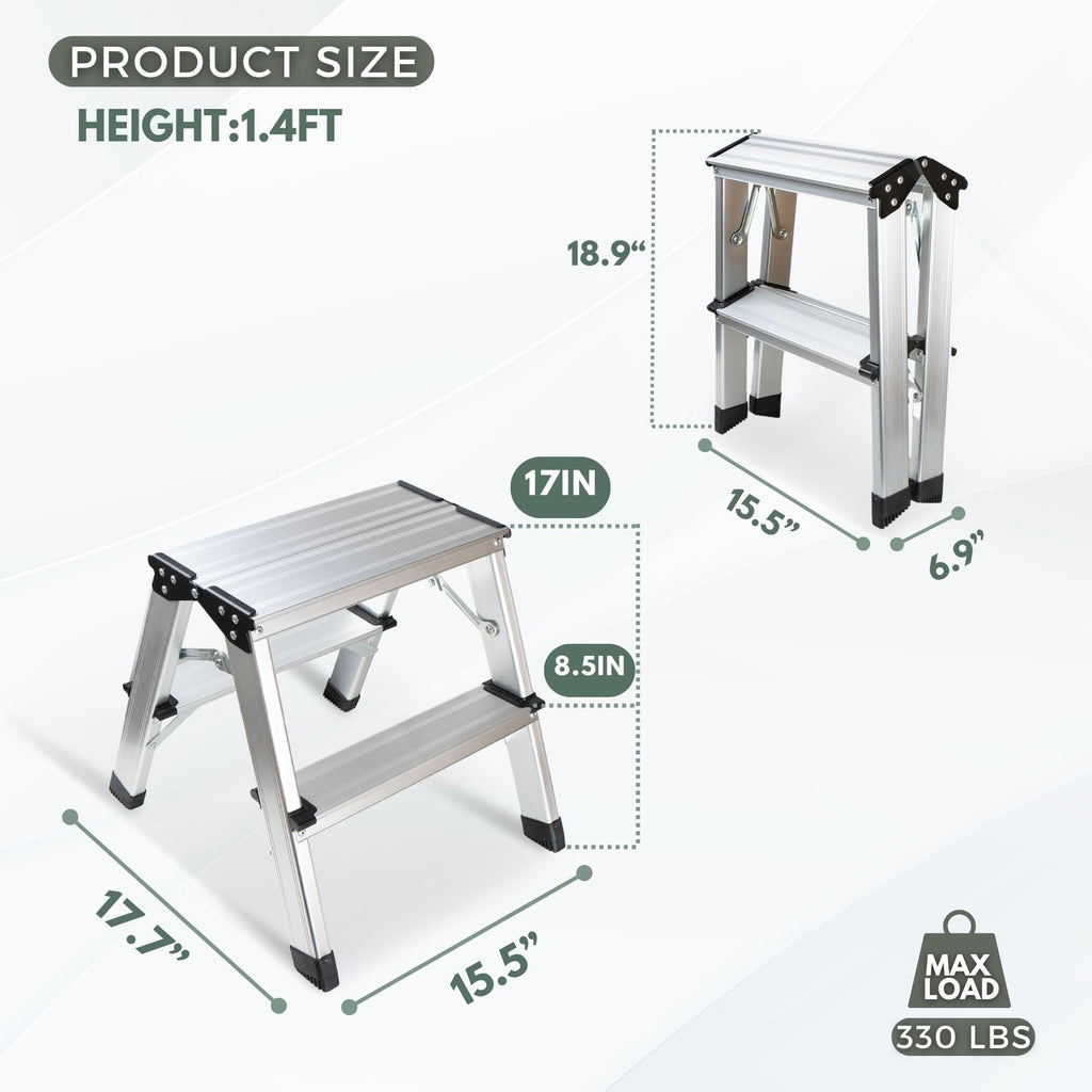 2 Step Aluminum Folding Ladder 330lbs C562