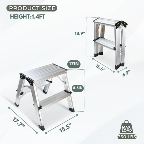 2 Step Aluminum Folding Ladder 330lbs C562